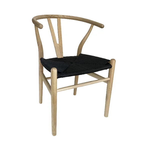 Silla Wishbone roble asiento negro