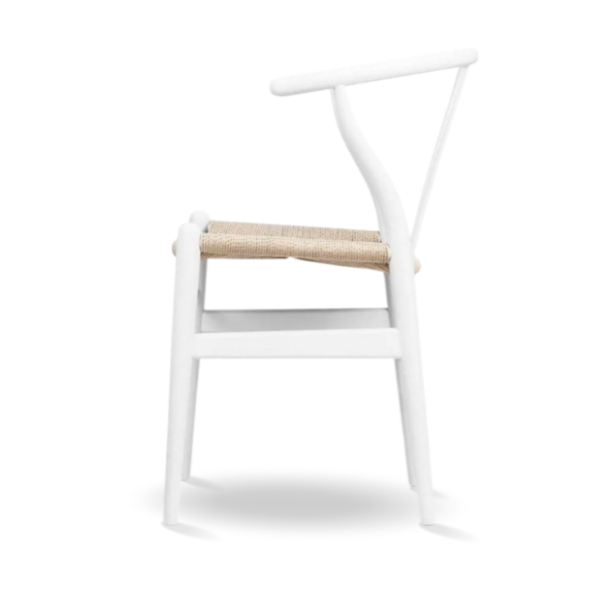 Silla Wishbone blanca asiento natural